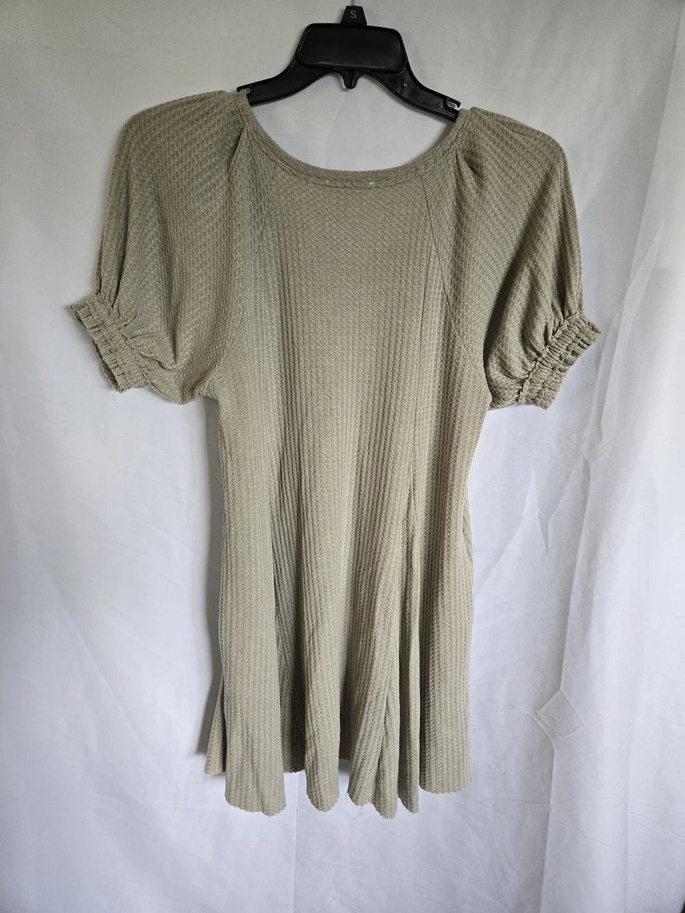 Promesa Beige Waffle-Knit Short Sleeve Mini Dress Pockets